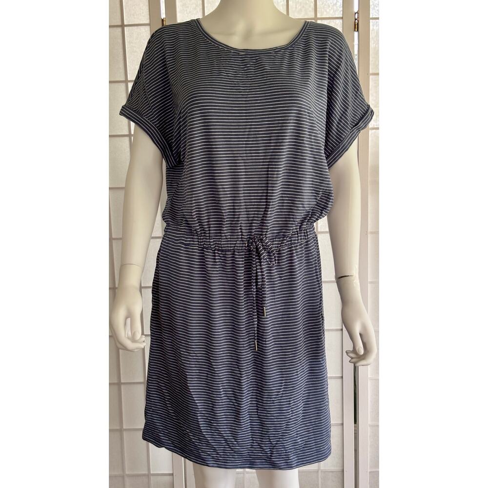 Hilary Radley NWT Women’s Large Striped Knit Dress Blue Tie Waist Dolman Sleeve